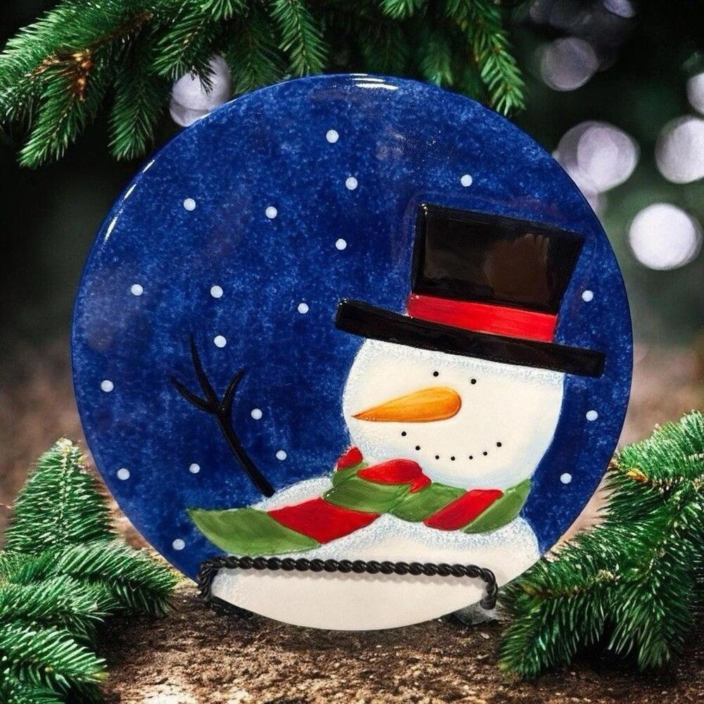 Sakura Zulauf  "Snow Day" 10" Snowman Trivet Christmas Plate (706)